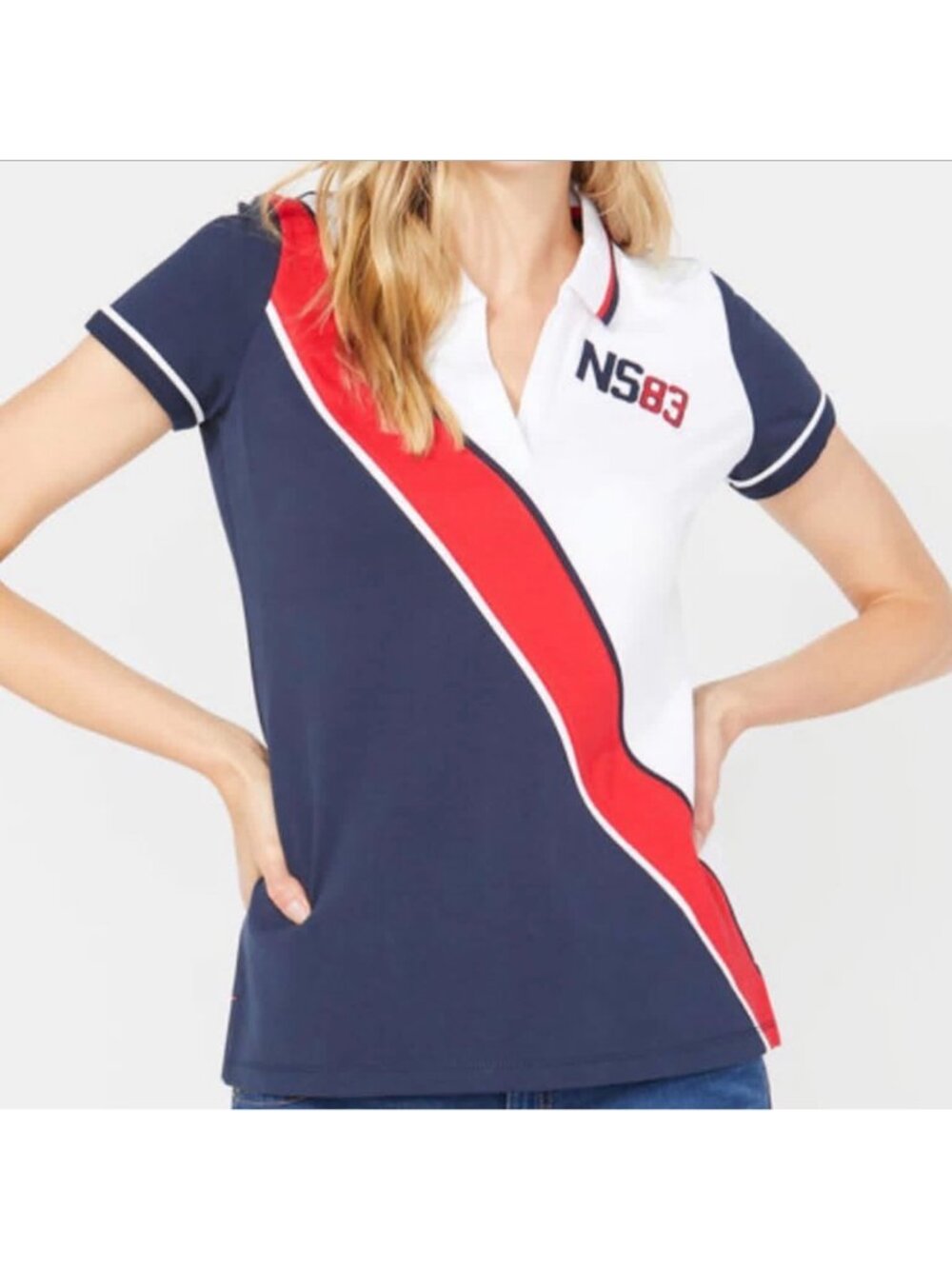 Nautica Women’s Color blocked Classic Collar Short Sleeve Polo Shirt Size M
